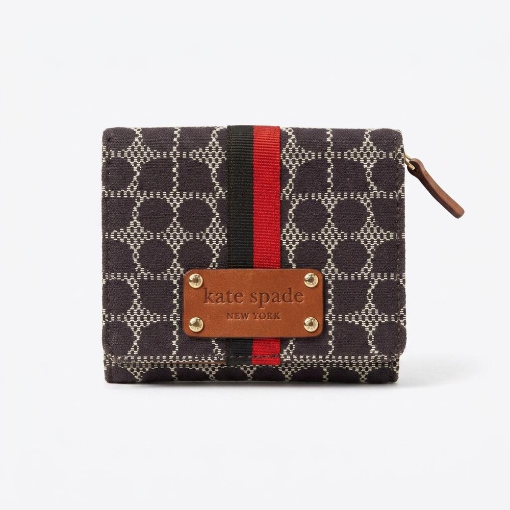 Vintage Kate Spade New York Canvas & Leather Wallet, Black Geometric Print